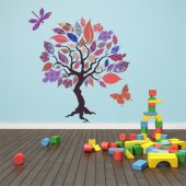 Adesivo Murale bambino albero farfalla libellula